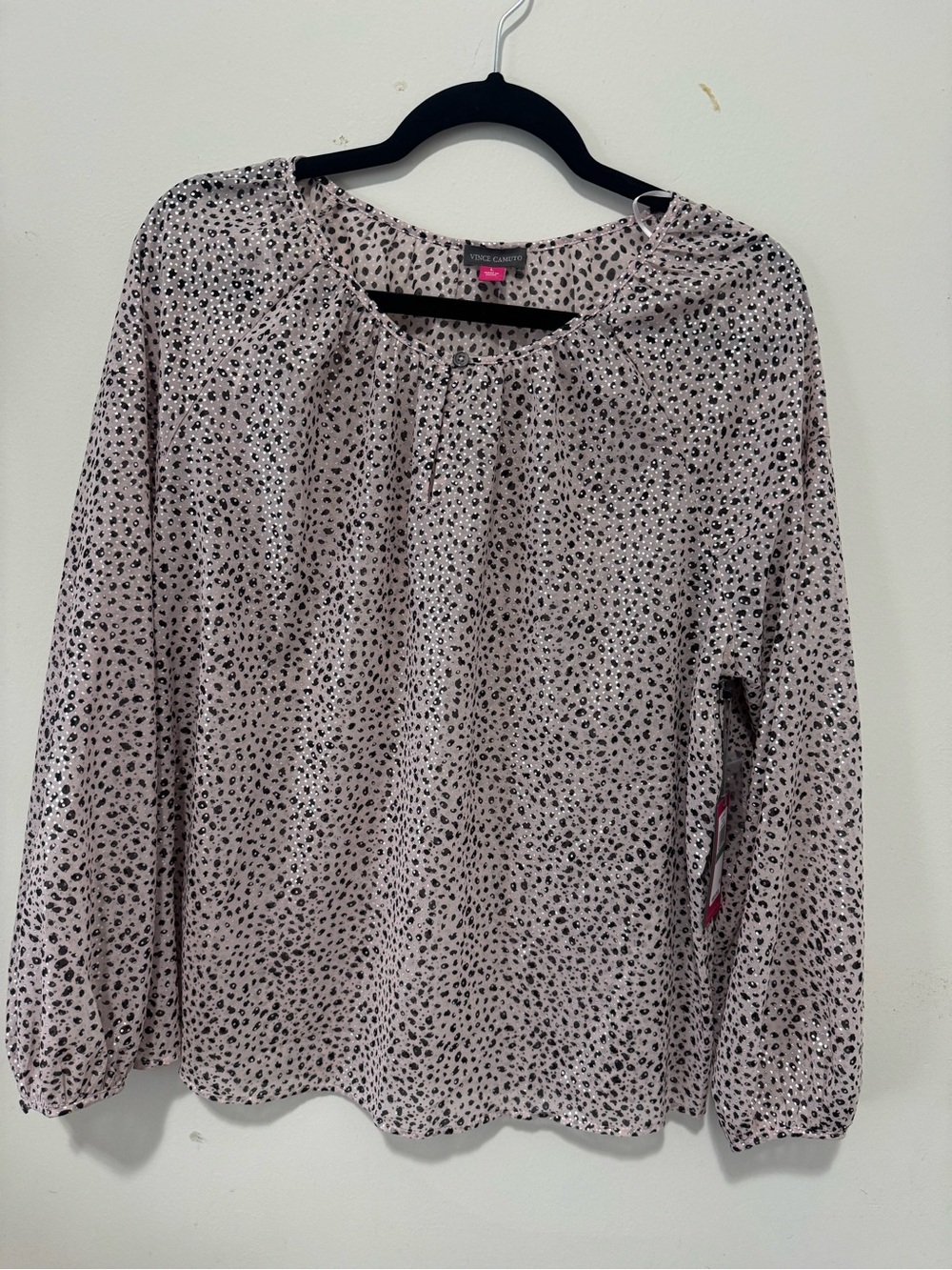 Vince Camuto Light Pink & Black Printed Long-Sleeve Blouse
